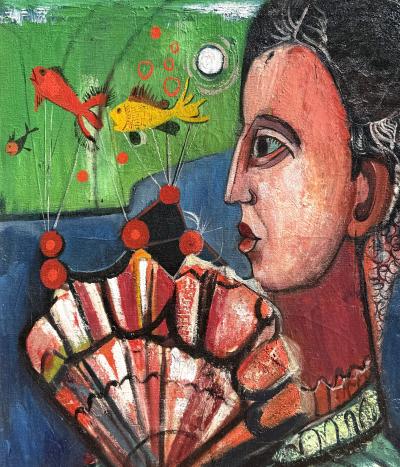 Nahum Tschacbasov Gentleman with Fan and Gold Fish 