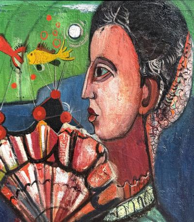 Nahum Tschacbasov Gentleman with Fan and Gold Fish 