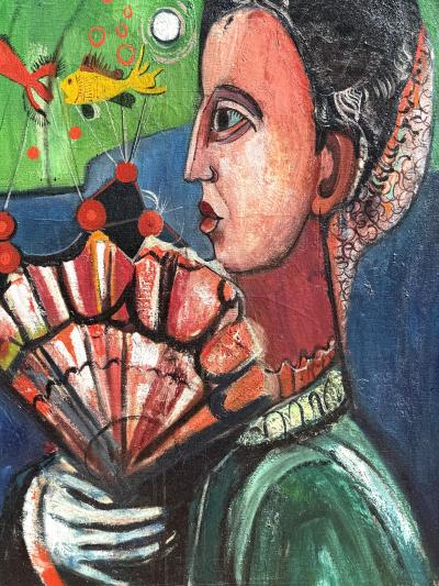 Nahum Tschacbasov Gentleman with Fan and Gold Fish 