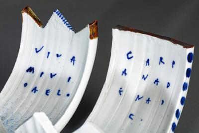 Nakashima Katsunori Pair of Japanese Blue and White Abstract Form Dishes by Nakashima Katsunori