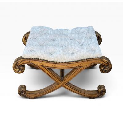 Nancy Corzine 18c Style Regency Giltwood Tufted Cut Velvet Footstool Ottoman X Bench