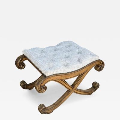 Nancy Corzine 18c Style Regency Giltwood Tufted Cut Velvet Footstool Ottoman X Bench