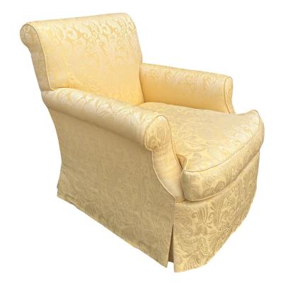 Nancy Corzine Alistair English Roll Arm Lounge Club Chair in Yellow Matelasse Fabric