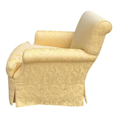 Nancy Corzine Alistair English Roll Arm Lounge Club Chair in Yellow Matelasse Fabric