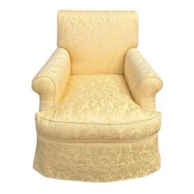 Nancy Corzine Alistair English Roll Arm Lounge Club Chair in Yellow Matelasse Fabric