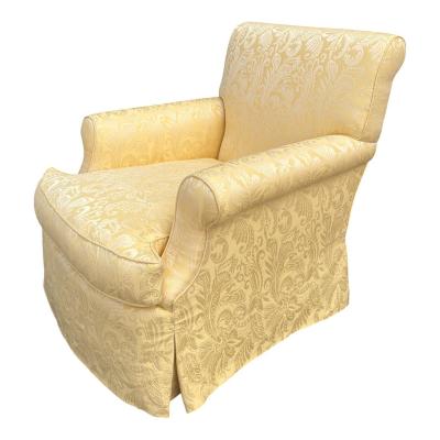 Nancy Corzine Alistair English Roll Arm Lounge Club Chair in Yellow Matelasse Fabric