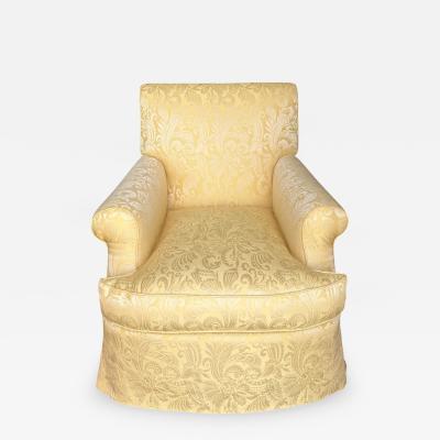 Nancy Corzine Alistair English Roll Arm Lounge Club Chair in Yellow Matelasse Fabric