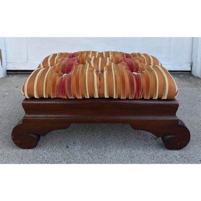 Nancy Corzine Antique American Mahogany Footstool Ottoman W Corzine Silk Velvet Stripe