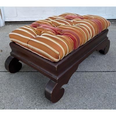 Nancy Corzine Antique American Mahogany Footstool Ottoman W Corzine Silk Velvet Stripe