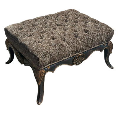Nancy Corzine Antique Regency Style Black Gold Tufted Bench Ottoman