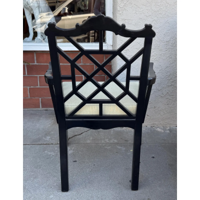 Nancy Corzine Hollywood Regency Black Lacquer Ming Arm Chair Nancy Corzine Fabric