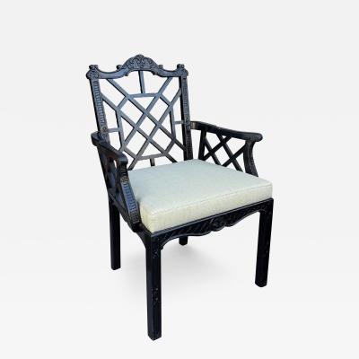 Nancy Corzine Hollywood Regency Black Lacquer Ming Arm Chair Nancy Corzine Fabric