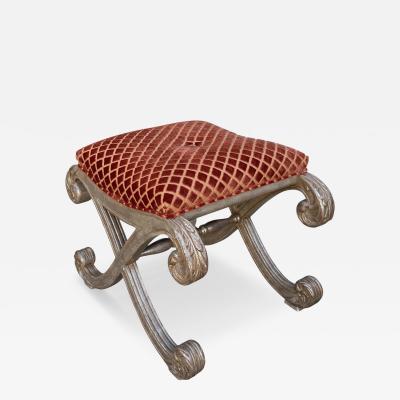 Nancy Corzine Nancy Corzine Saber Leg Giltwood X Bench W Red Silk Cut Velvet Fabric