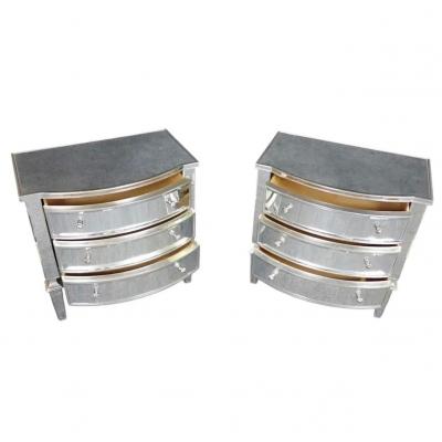 Nancy Corzine Pair of Art Deco Nancy Corzine Signed Mirrored Nightstands