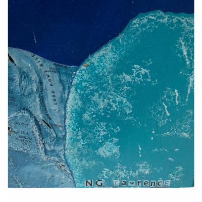 Nancy Goodman Lawrence Acrylic Collage Painting New Blue