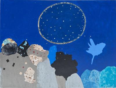 Nancy Goodman Lawrence Acrylic Collage Painting New Blue