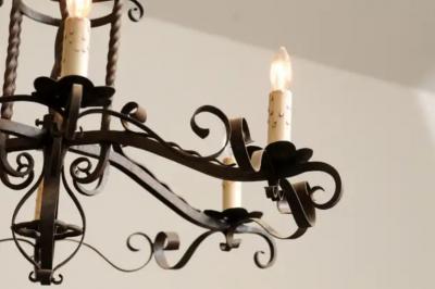 Napol on III 1870s Six Light Chandelier with Scrolling and Twisted Accents
