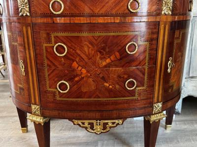 Napoleon III Demi Lune In laid Marquetry Commode Breccia Medicea Marble top