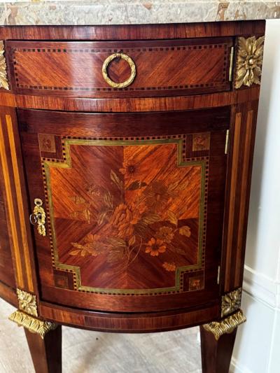 Napoleon III Demi Lune In laid Marquetry Commode Breccia Medicea Marble top
