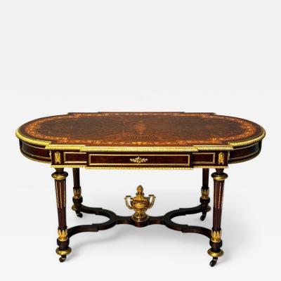 Napoleon III Desk Center Table Bronze Inlaid Tortoise France 19th Century