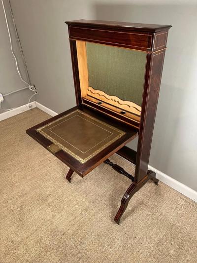 Napoleon III French Travel Fall Front Desk in Rosewood and Boxwood Veneer 1860s