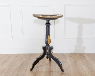 Napoleon III Pedestal Table with Marquetry and Painted Earthenware Basin France