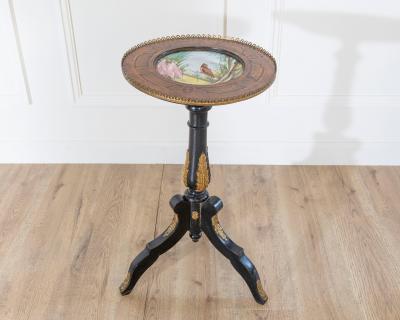 Napoleon III Pedestal Table with Marquetry and Painted Earthenware Basin France