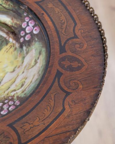 Napoleon III Pedestal Table with Marquetry and Painted Earthenware Basin France