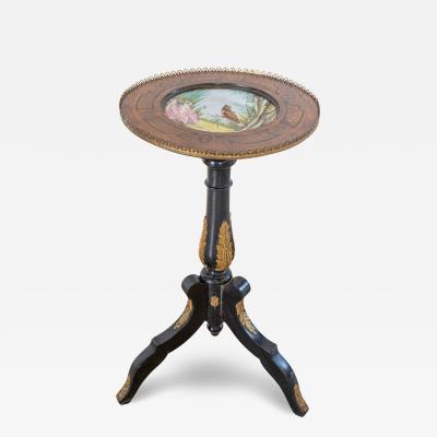 Napoleon III Pedestal Table with Marquetry and Painted Earthenware Basin France