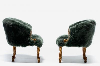 Napoleon III Style Chairs in Emerald Sheepskin on Gilt Rope Tassel Frames