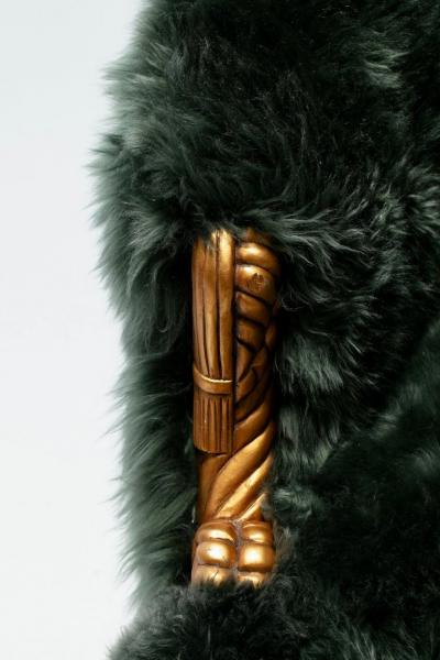 Napoleon III Style Chairs in Emerald Sheepskin on Gilt Rope Tassel Frames