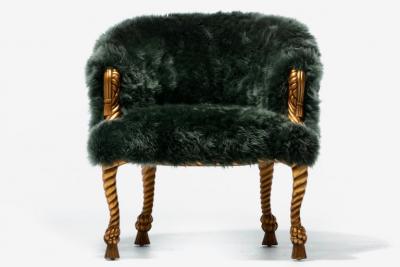 Napoleon III Style Chairs in Emerald Sheepskin on Gilt Rope Tassel Frames