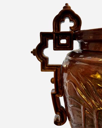 Napoleon III enamelled cast iron planter Japanese decor France circa 1880