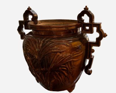 Napoleon III enamelled cast iron planter Japanese decor France circa 1880