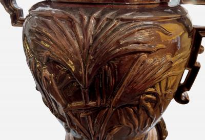 Napoleon III enamelled cast iron planter Japanese decor France circa 1880