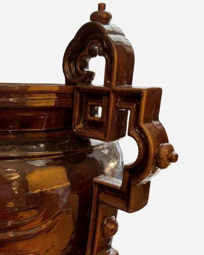 Napoleon III enamelled cast iron planter Japanese decor France circa 1880