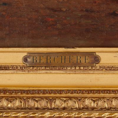 Narcisse Berch re Coastal oil painting with a Middle Eastern minaret by Berch re