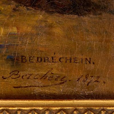 Narcisse Berch re Large antique French Orientalist oil Painting of the Nile by Berch re