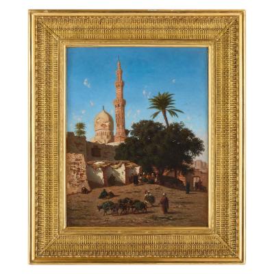 Narcisse Berch re Orientalist oil painting of a mosque in Cairo by Berch re