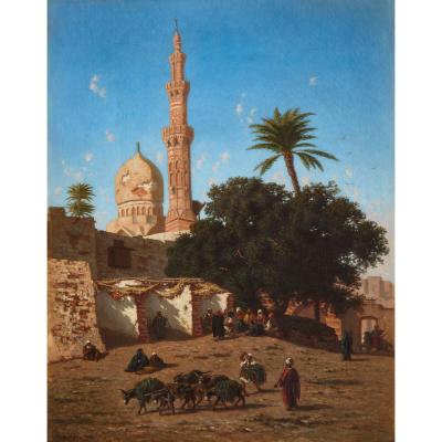 Narcisse Berch re Orientalist oil painting of a mosque in Cairo by Berch re