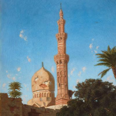 Narcisse Berch re Orientalist oil painting of a mosque in Cairo by Berch re