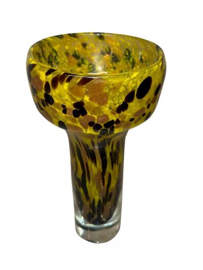 Narrow Hand Blown Yellow with Black and Amber Speckles Murano Glass Vase