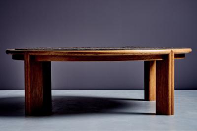 Narrow Oak Coffee Table with Slate Insert