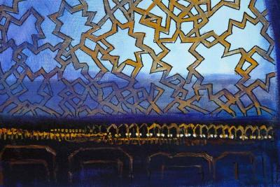 Nasser Ovissi Four Blue Squares Oil on Canvas Painting