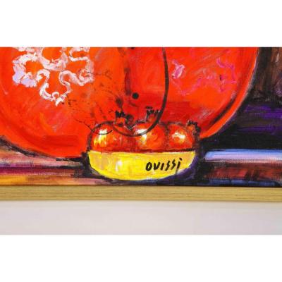 Nasser Ovissi Iranian Born 1934 Three Seated Girls Oil on Canvas Painting