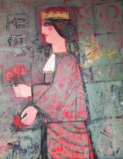 Nasser Ovissi Nasser Ovissi Iranian Born 1934 Queen Atosa Gold Oil on Canvas Painting