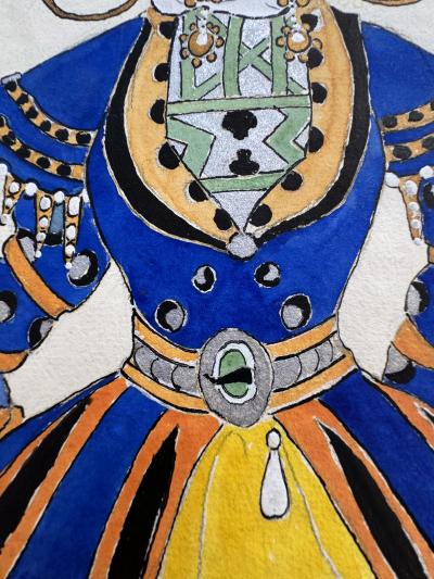 Natacha Rambova Siam Royal in Candle Headdress Cecil B DeMille Costume Drawing