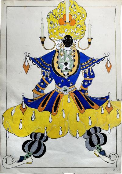 Natacha Rambova Siam Royal in Candle Headdress Cecil B DeMille Costume Drawing