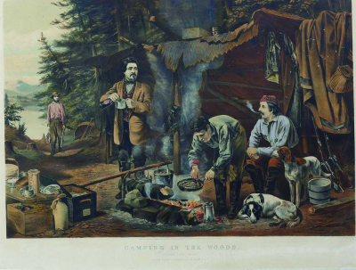 Nathaniel Currier JAMES IVES 1824 1895 CAMPING IN THE WOODS A GOOD TIME COMING