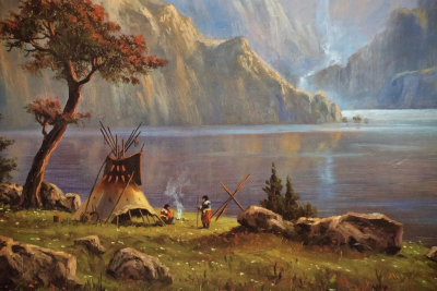 Native American Camp by a Lake Waterfall Limited Edition Signed Hartwig Print